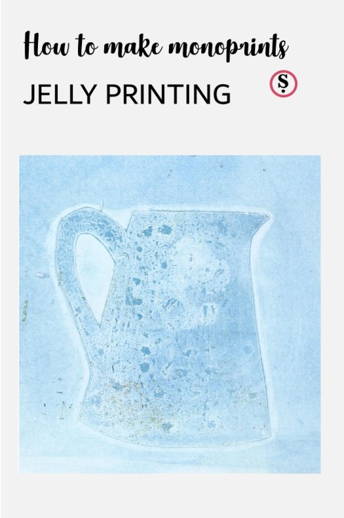 How to make monoprints Jelly Printing text with jelly printed jug below