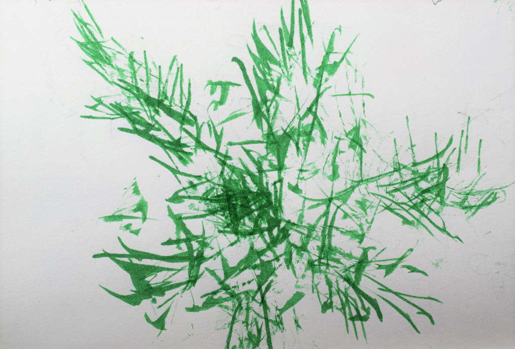 Green picture made with feather painting